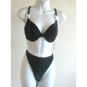Ann Cole Collection Blue/White Stitching Detail 2PC Designer Swimsuit 14 R